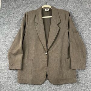 Maggie Lawrence Vintage Blazer Women's Large One Button Front‎ Pockets Tan Brown